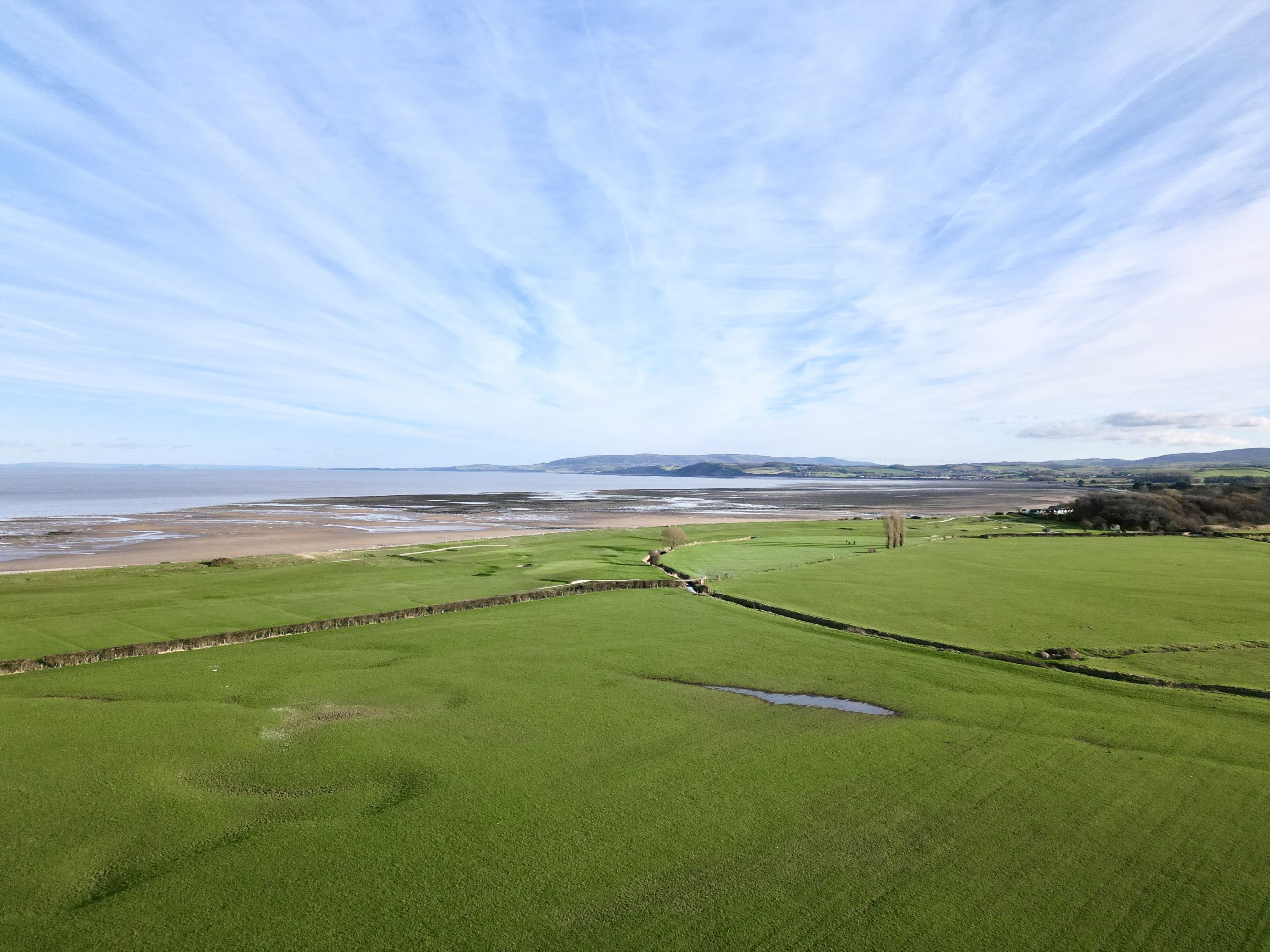 Drone Shot Minehead marshes towards Bristol Channel